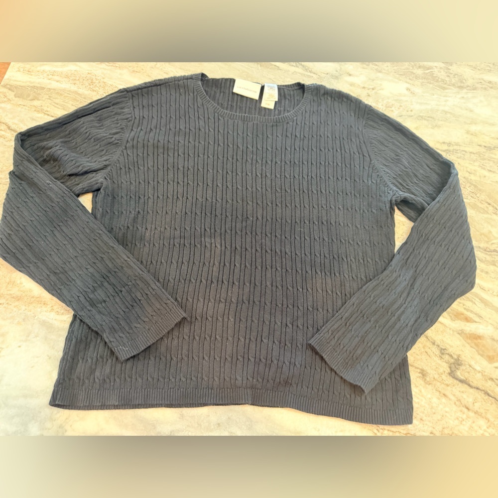 Liz Claiborne Black Cable Knit Sweater Women XL 100% Cotton
